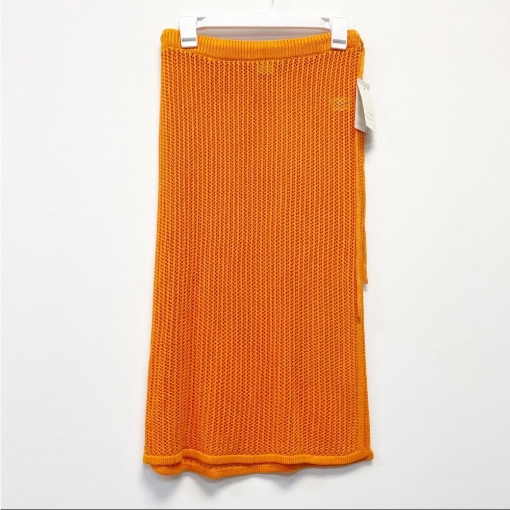 A New Day Orange Ribbed Midi Pencil Skirt